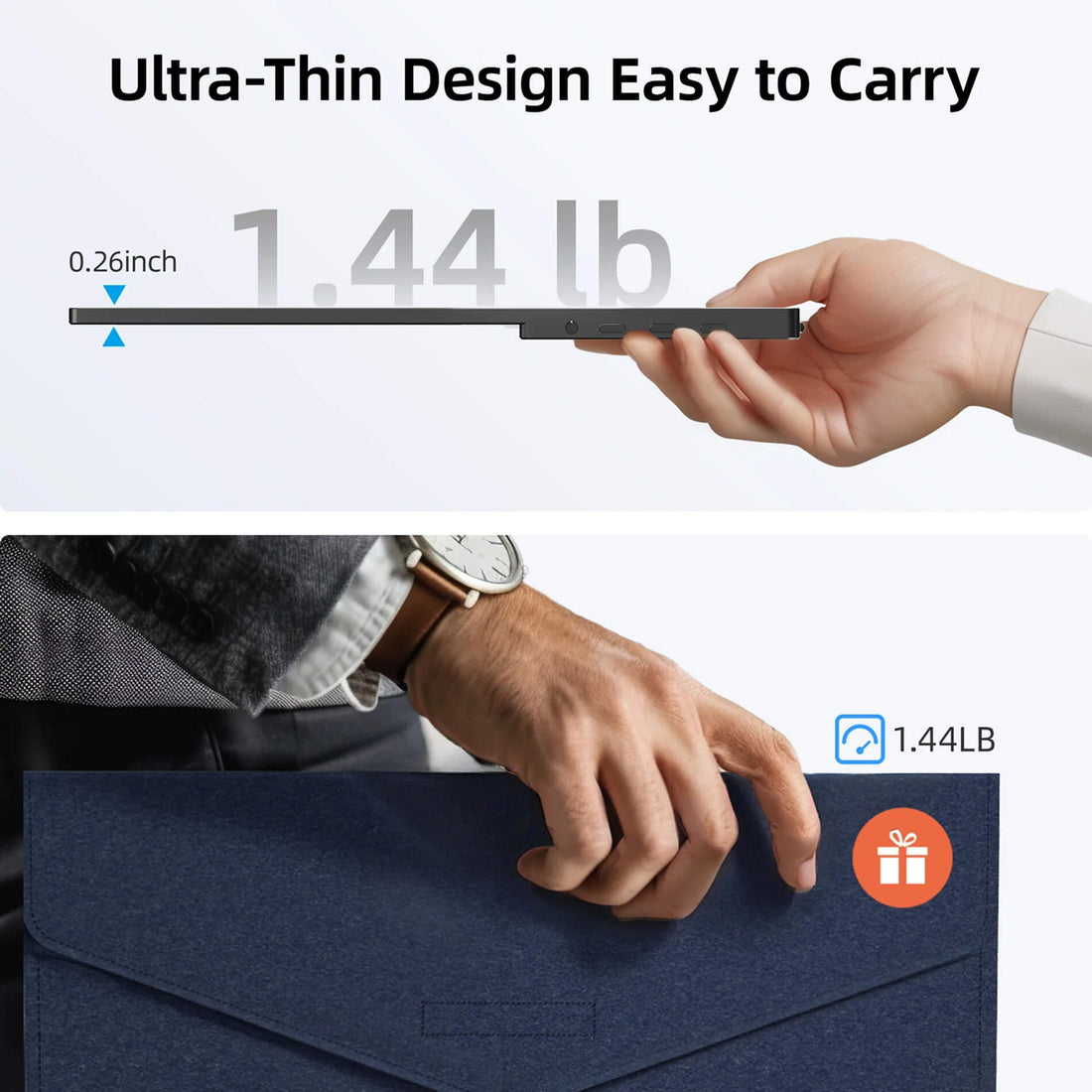 INGNOK YN02D ultra-thin portable monitor for carrying between workspaces