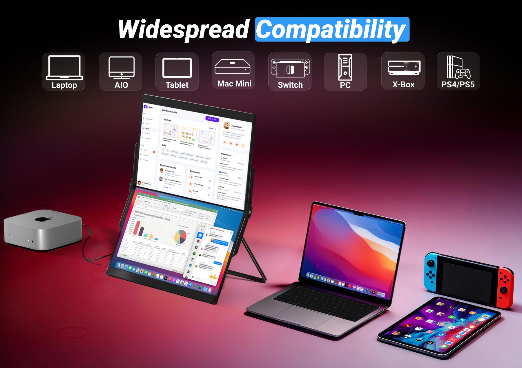 15.6インチ折りたたみ式デュアルコンピュータモニター - 外出先での