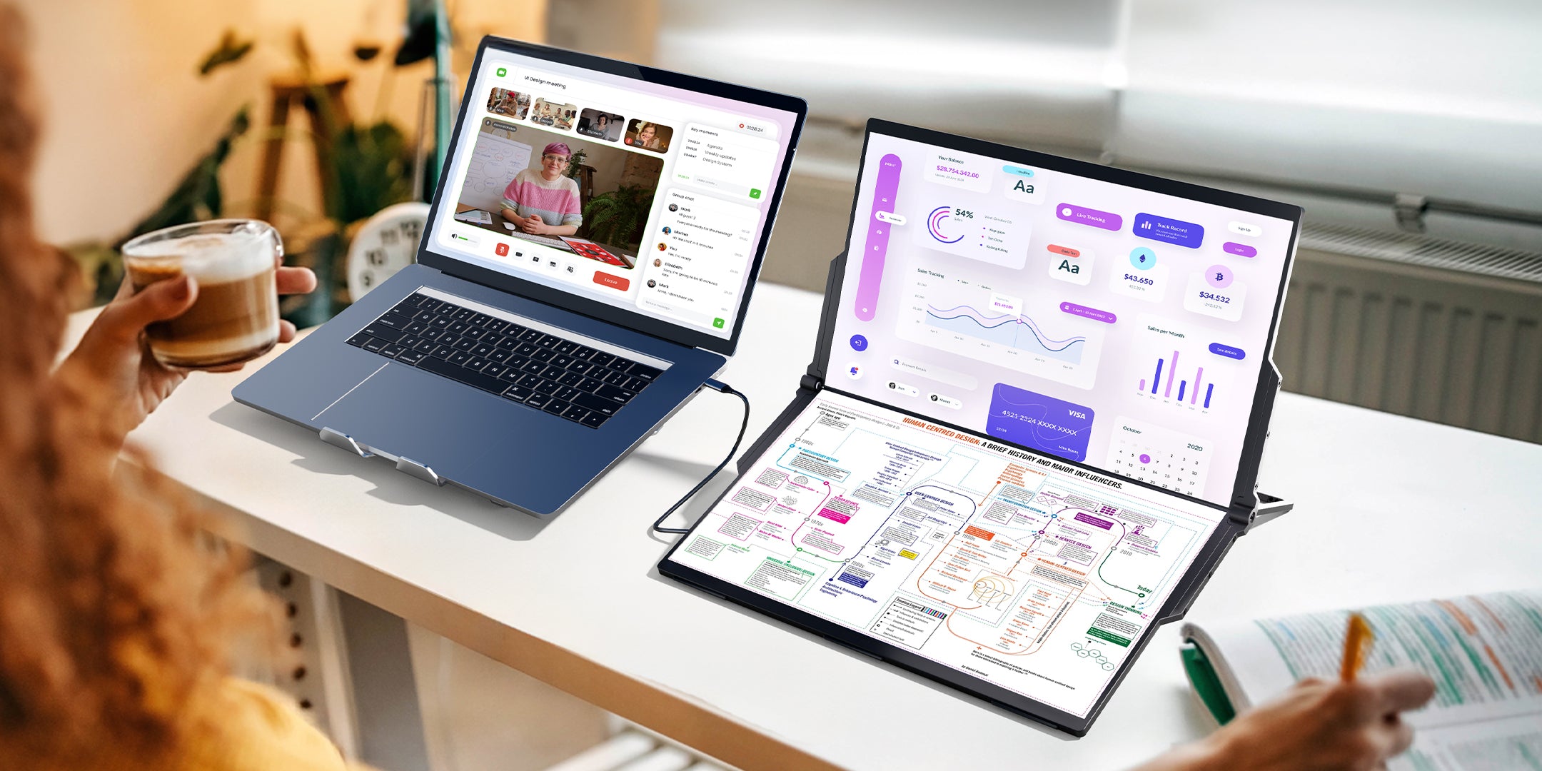 15.6インチ折りたたみ式デュアルコンピュータモニター - 外出先での