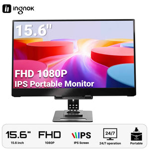 Ingnok 15.6" FHD Portable Monitor – Ultra Slim IPS Extender, USB-C, Adjustable Stand - Refurbished