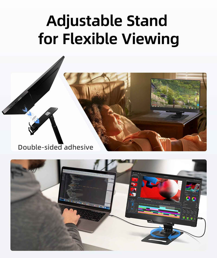 Easily adjustable stand for your perfect view | Ingnok YN02D Table Portable Laptop Monitor