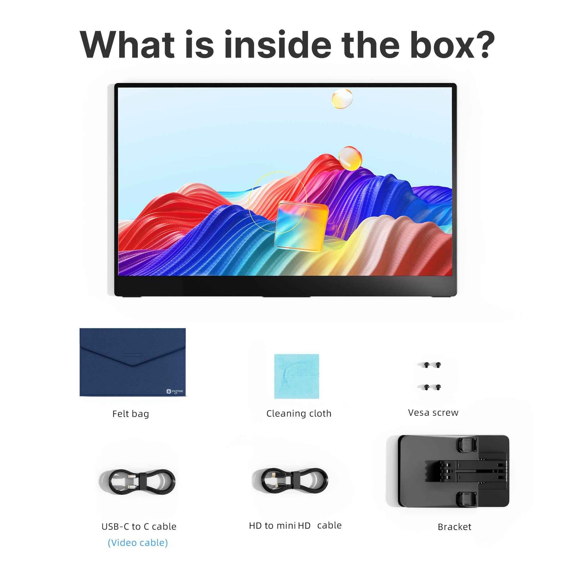 Ingnok 15.6" FHD Portable Monitor – Ultra Slim IPS Extender, USB-C, Adjustable Stand - Refurbished