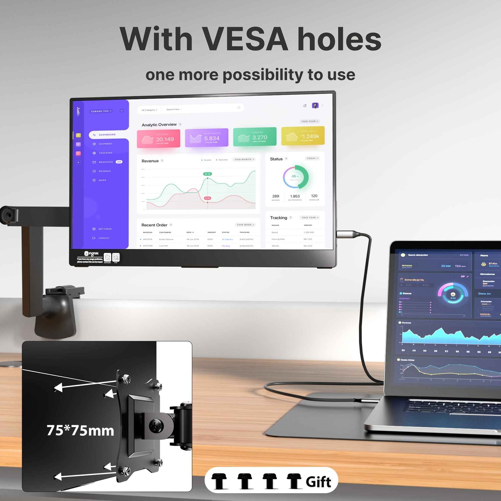 Ingnok 15.6" FHD Portable Monitor – Ultra Slim IPS Extender, USB-C, Adjustable Stand - Refurbished