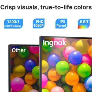 Ingnok 15.6" FHD Portable Monitor – Ultra Slim IPS Extender, USB-C, Adjustable Stand - Refurbished