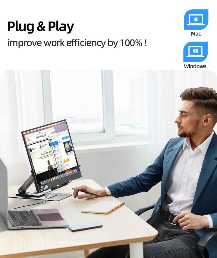 Plug & Play – double your efficiency with no hassle | Ingnok YN02D Table Portable Laptop Monitor