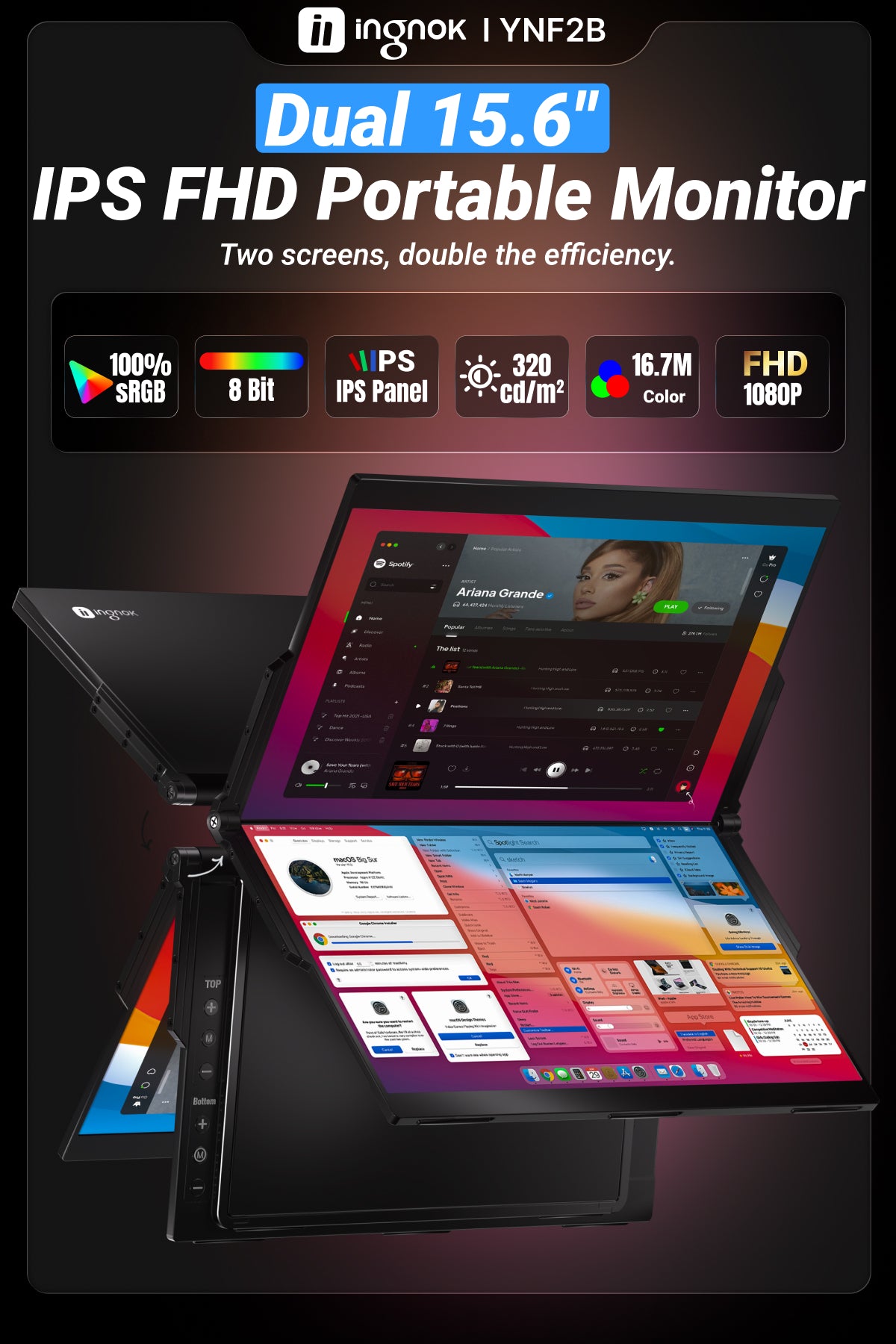 15.6インチ折りたたみ式デュアルコンピュータモニター - 外出先での