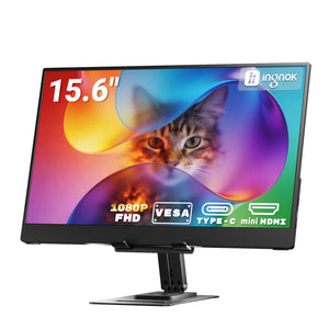 Ingnok 15.6" FHD Portable Monitor – Ultra Slim IPS Extender, USB-C, Adjustable Stand