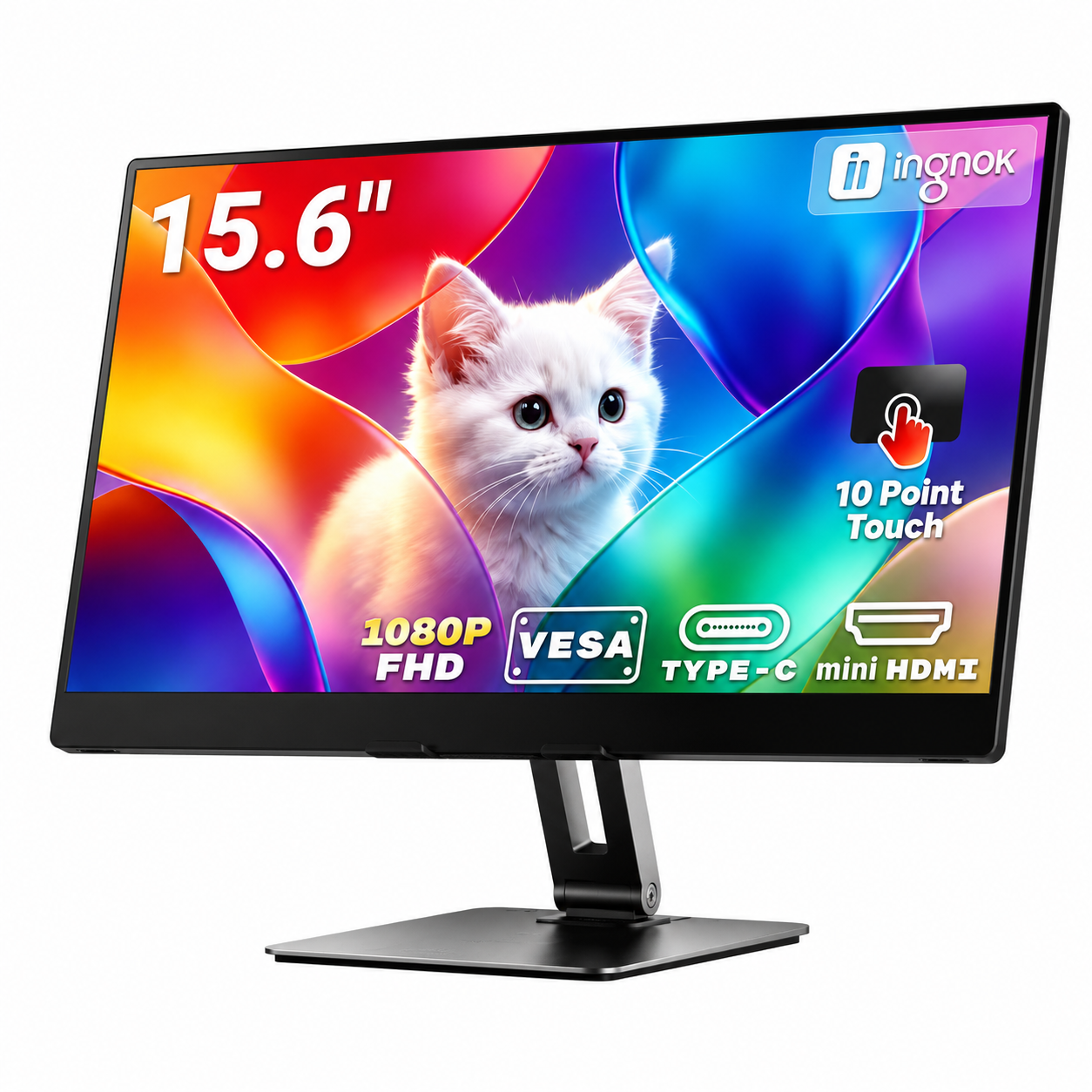 INGNOK 15.6 inch FHD touchscreen portable monitor with adjustable stand