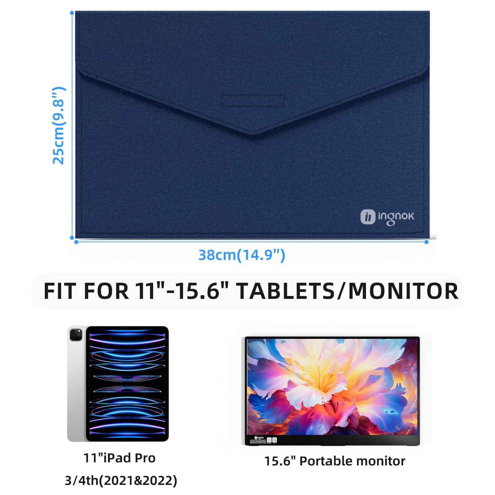 INGNOK felt sleeve storage bag open view for tech accessories